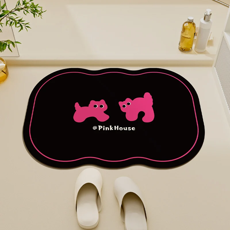Cloud-Shaped Microfiber Anti-Slip Absorbent Bathroom Mat with Cartoon Dog Print