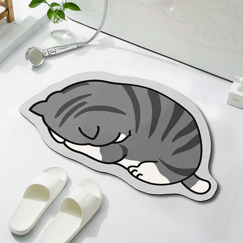Cloud-Shaped Absorbent Microfiber Anti-Slip Bath Mat with Coastal Wave Print