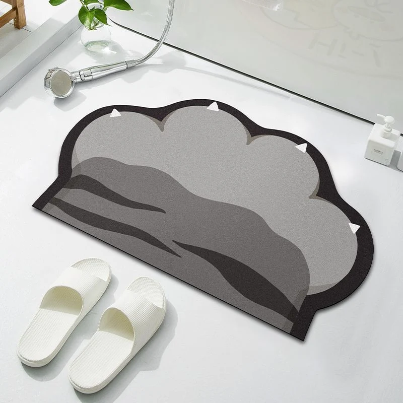 Cloud-Shaped Absorbent Microfiber Anti-Slip Bath Mat with Coastal Wave Print