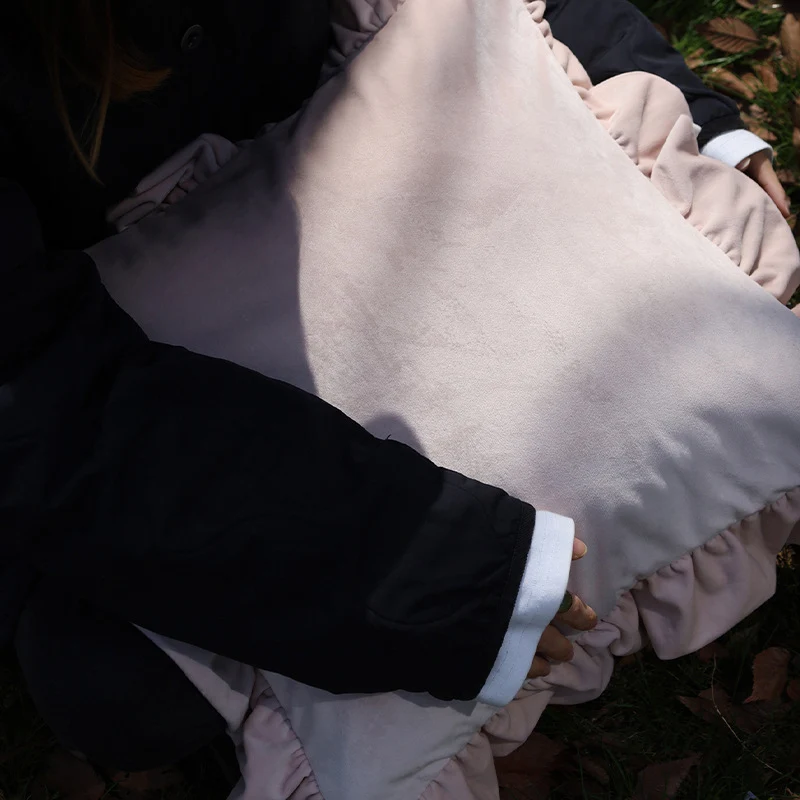 Square cushion cover made of extra-long plush faux fur with a relief wave texture Stornfield