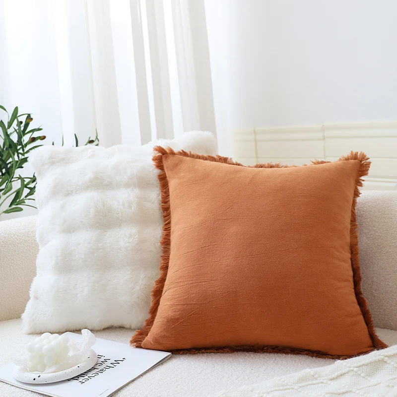 Square cushion cover made of cotton-linen blend with fine houndstooth pattern and textured surface Stornfield