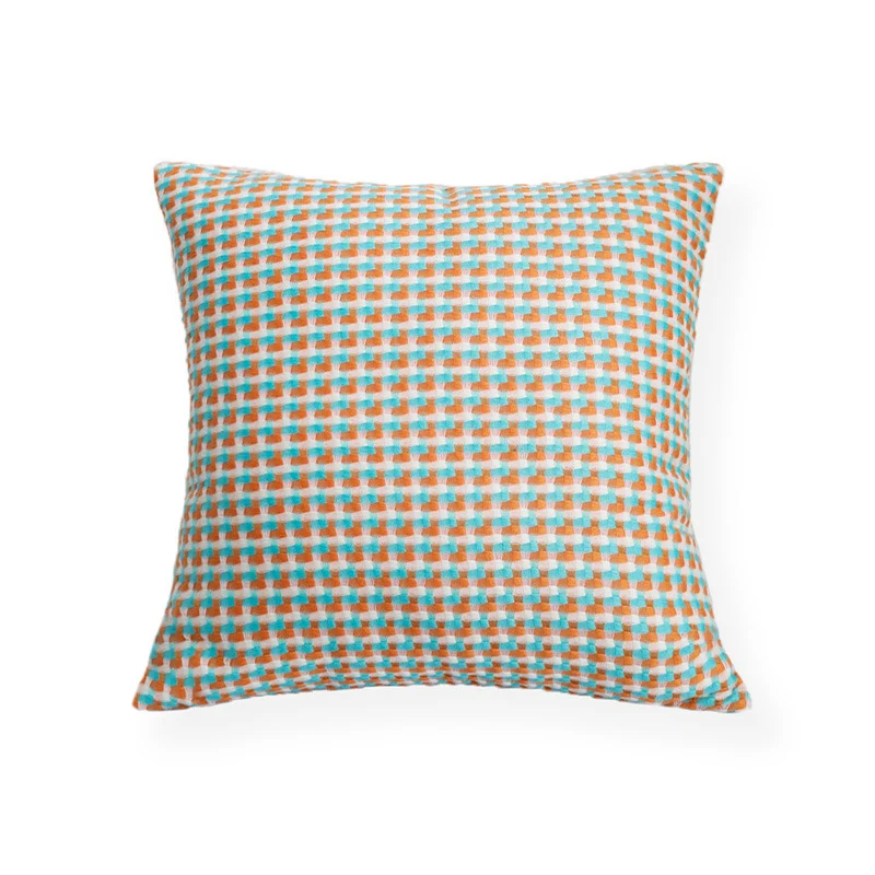 Square cushion cover made of cotton-linen blend with fine houndstooth pattern and textured surface Stornfield