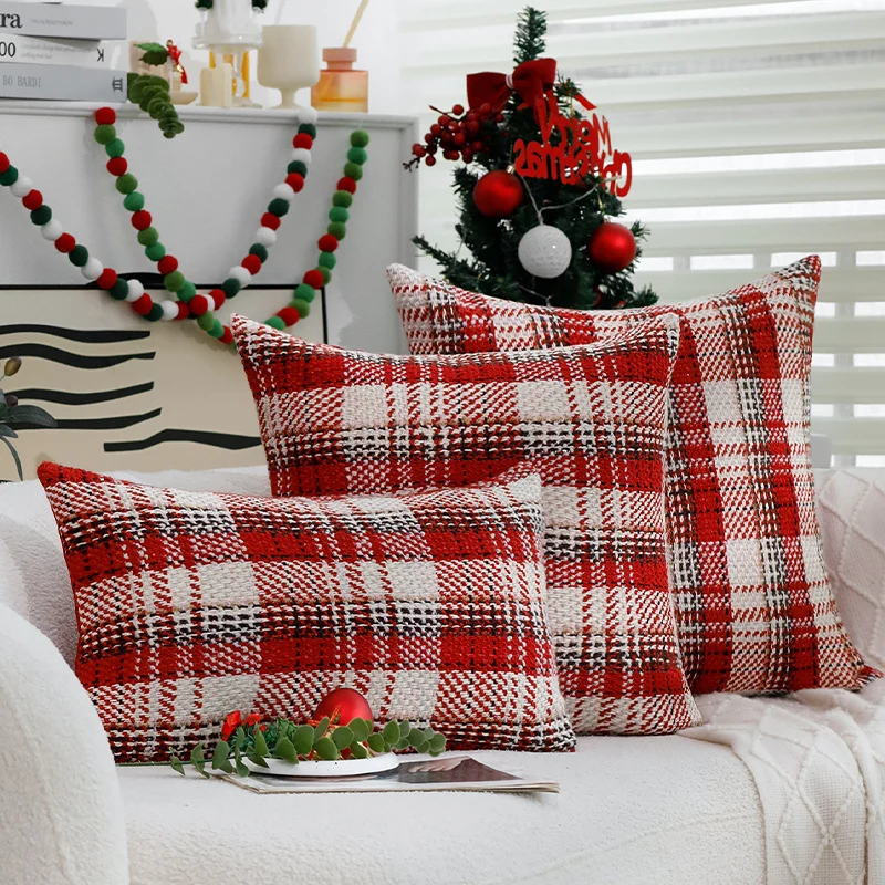 Square checked woven cushion cover in tweed look for sofa & festive decor Stornfield