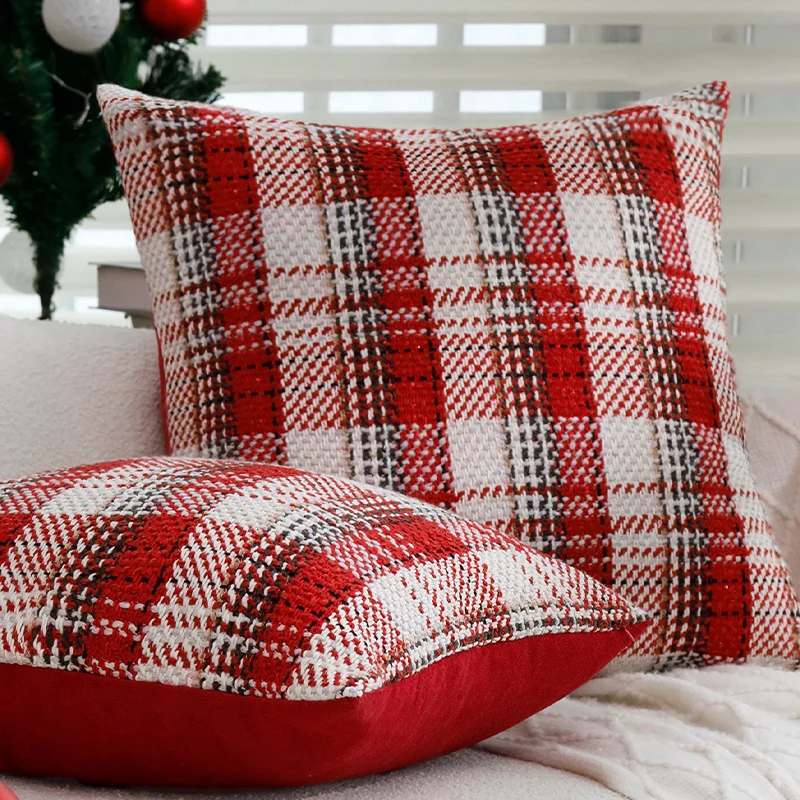 Square checked woven cushion cover in tweed look for sofa & festive decor Stornfield