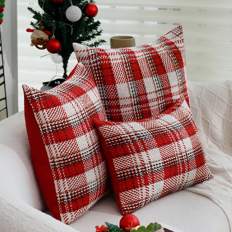 Square checked woven cushion cover in tweed look for sofa & festive decor Stornfield