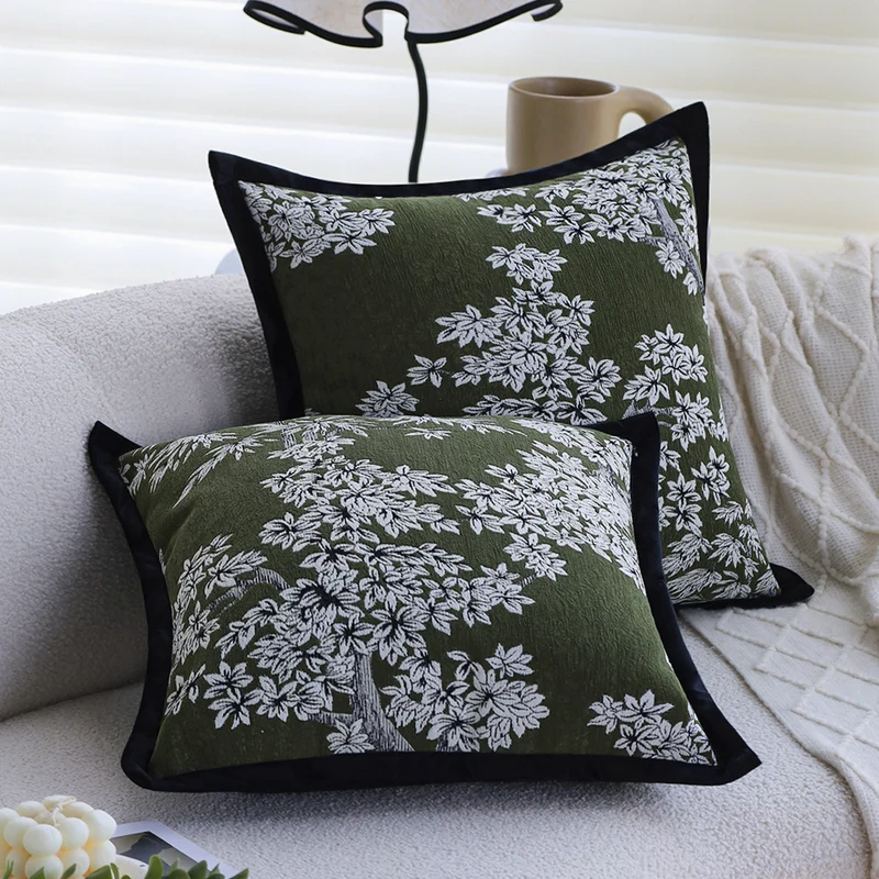 Square jacquard cushion cover with oriental-inspired floral relief and contrasting piping Stornfield