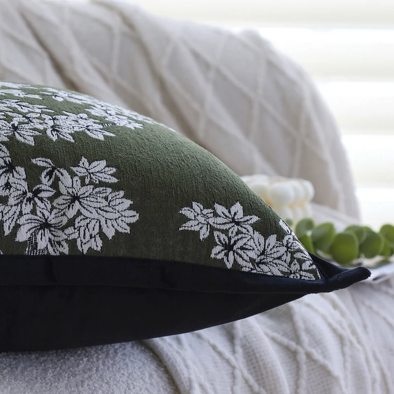 Square jacquard cushion cover with oriental-inspired floral relief and contrasting piping Stornfield