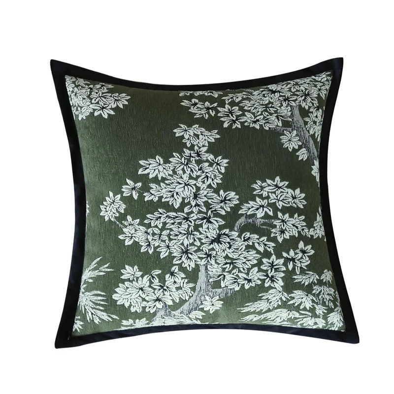 Square jacquard cushion cover with oriental-inspired floral relief and contrasting piping Stornfield
