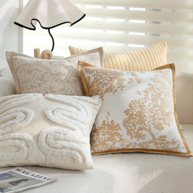 Square Jacquard Cushion Cover with Subtle Leaf Relief and Fine Piping Stornfield