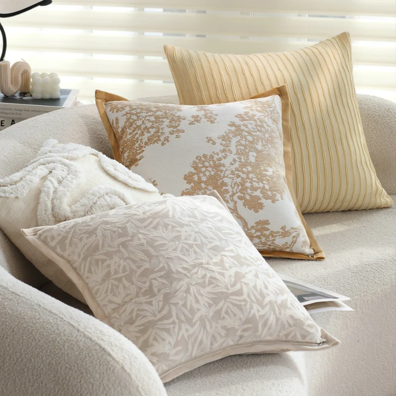 Square Jacquard Cushion Cover with Subtle Leaf Relief and Fine Piping Stornfield