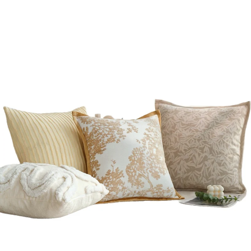 Square Jacquard Cushion Cover with Subtle Leaf Relief and Fine Piping Stornfield