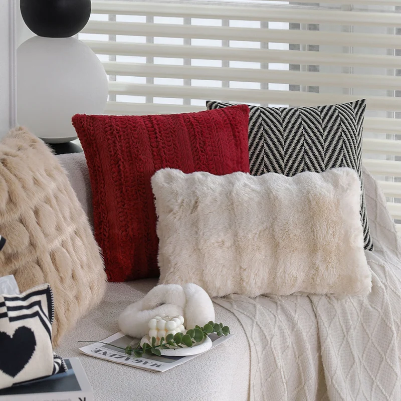 Square woven cushion cover with herringbone chevron structure and concealed zipper Stornfield