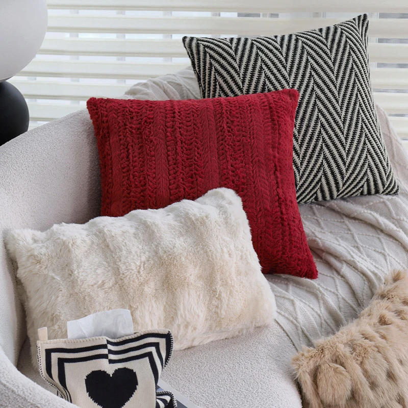 Square woven cushion cover with herringbone chevron structure and concealed zipper Stornfield