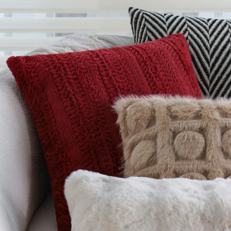 Square woven cushion cover with herringbone chevron structure and concealed zipper Stornfield