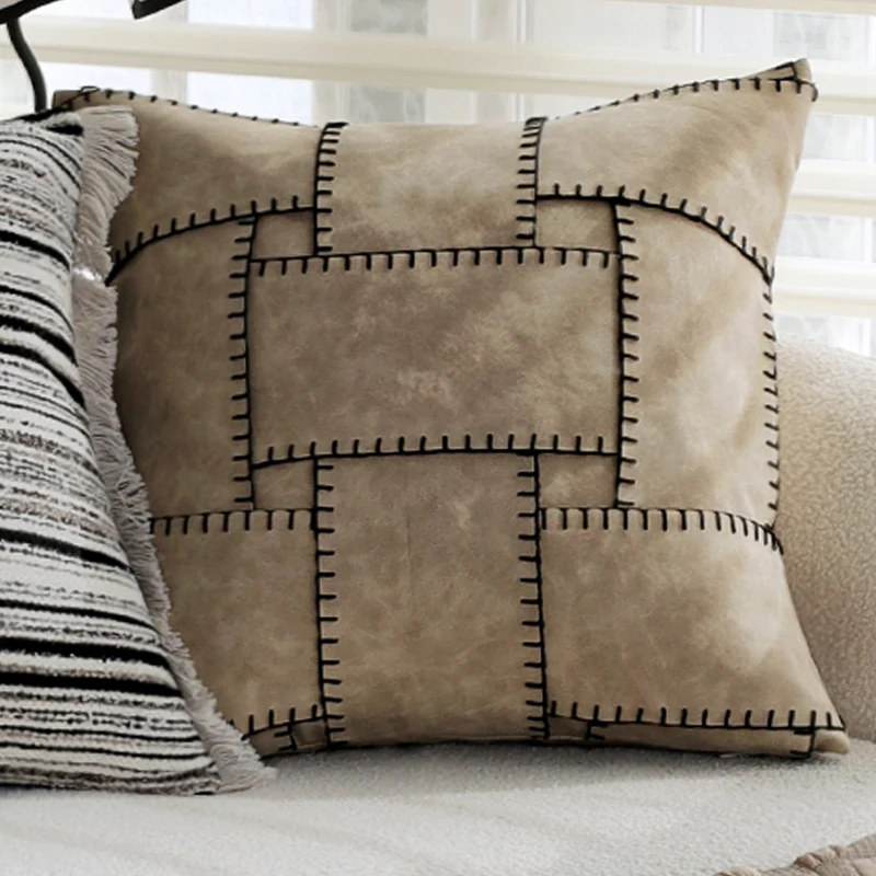 Square woven cushion cover with fine striped texture and fringe edge Stornfield