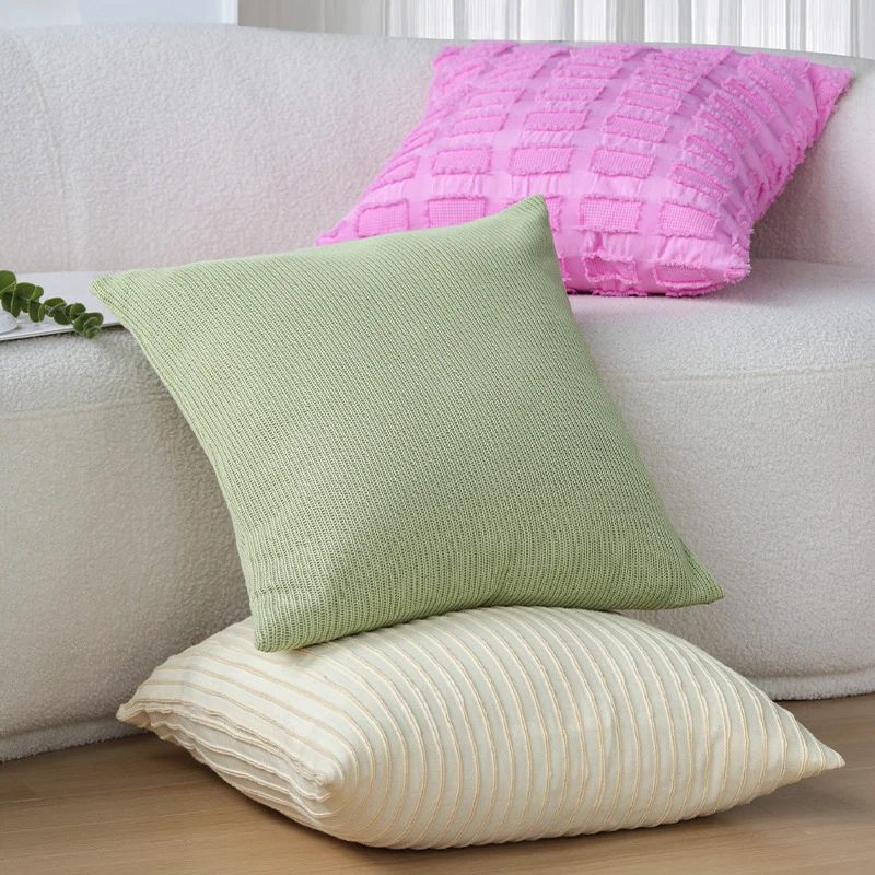 Square knitted decorative cushion cover with fine ribbed pattern Stornfield