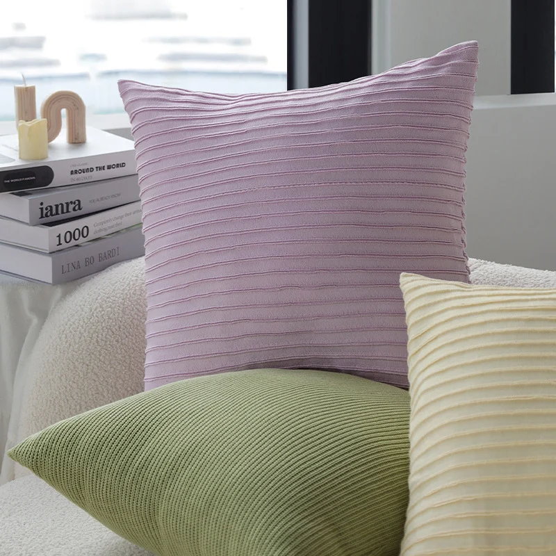 Square knitted decorative cushion cover with fine ribbed pattern Stornfield