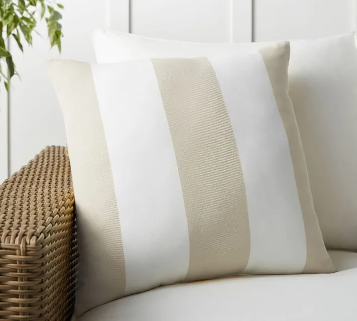 Square striped outdoor cushion cover made of weather-resistant polyester with concealed zipper Stornfield