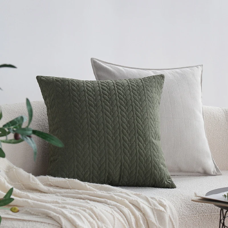 Square quilted decorative cushion cover with cable tufting and soft microfiber finish Stornfield
