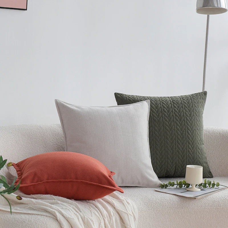 Square quilted decorative cushion cover with cable tufting and soft microfiber finish Stornfield