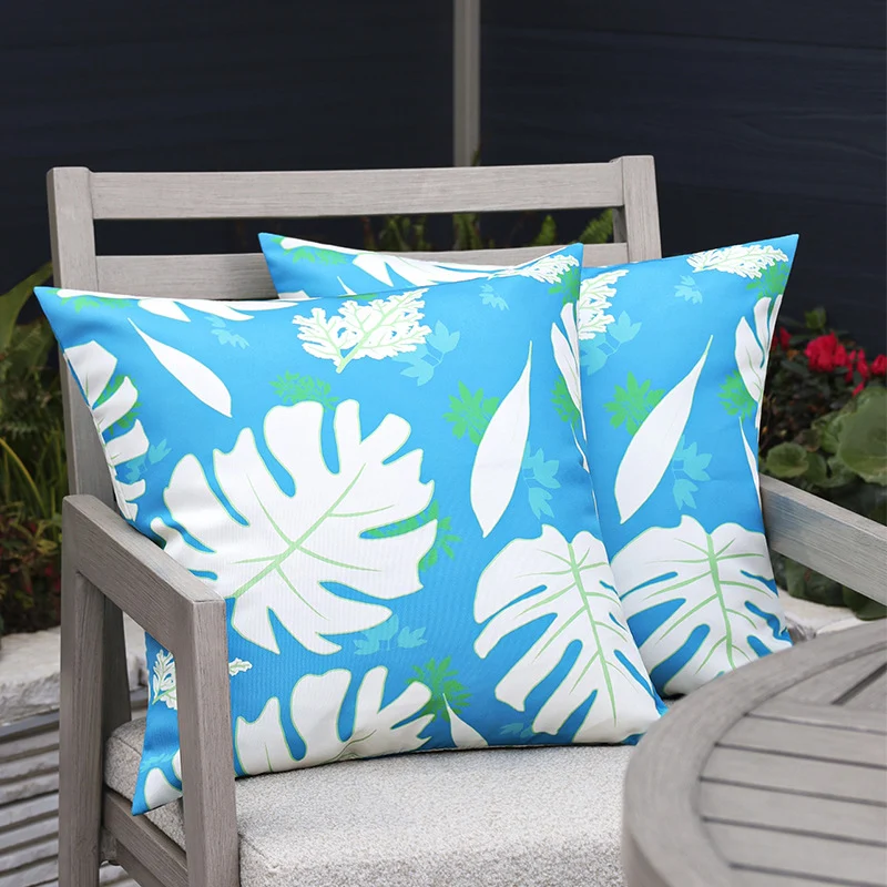 Square garden cushion cover with UV-resistant outdoor polyester, tropical leaf jacquard and concealed zipper Stornfield