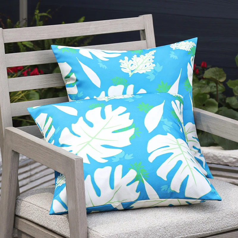 Square garden cushion cover with UV-resistant outdoor polyester, tropical leaf jacquard and concealed zipper Stornfield