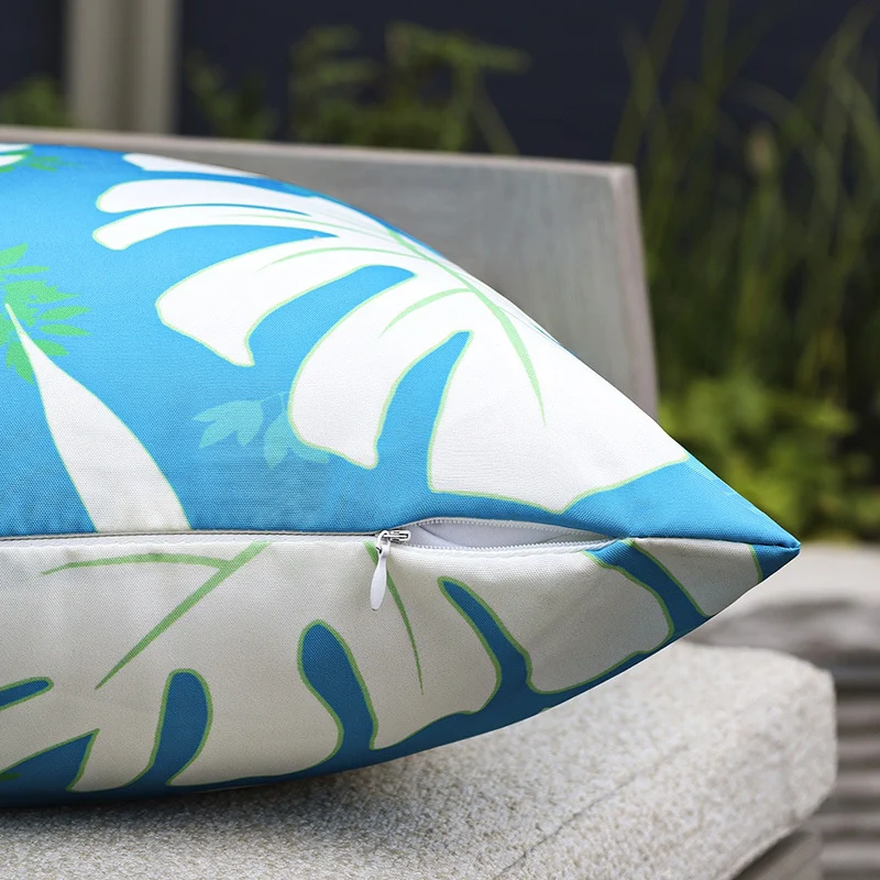 Square garden cushion cover with UV-resistant outdoor polyester, tropical leaf jacquard and concealed zipper Stornfield