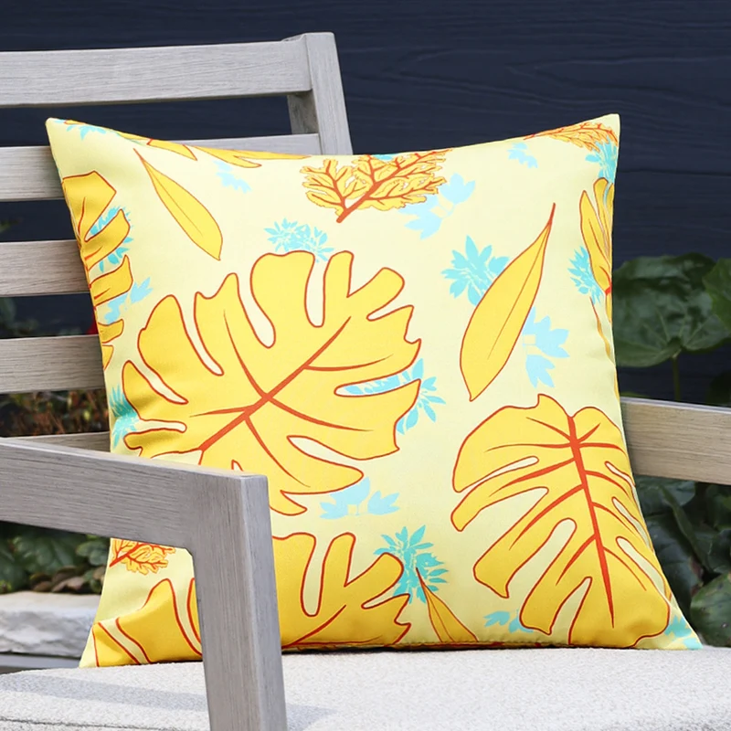 Square garden cushion cover with UV-resistant outdoor polyester, tropical leaf jacquard and concealed zipper Stornfield
