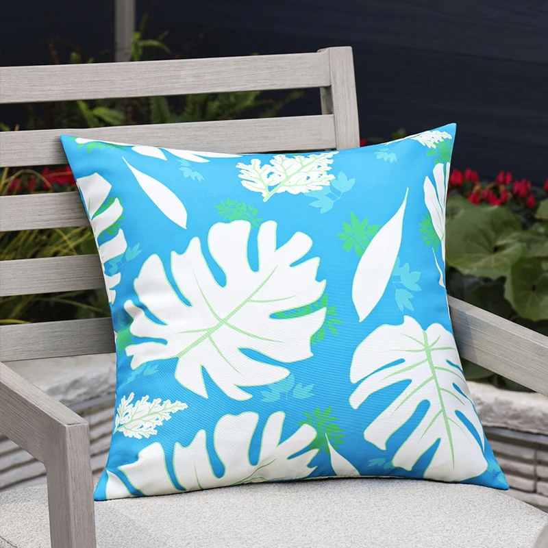 Square garden cushion cover with UV-resistant outdoor polyester, tropical leaf jacquard and concealed zipper Stornfield