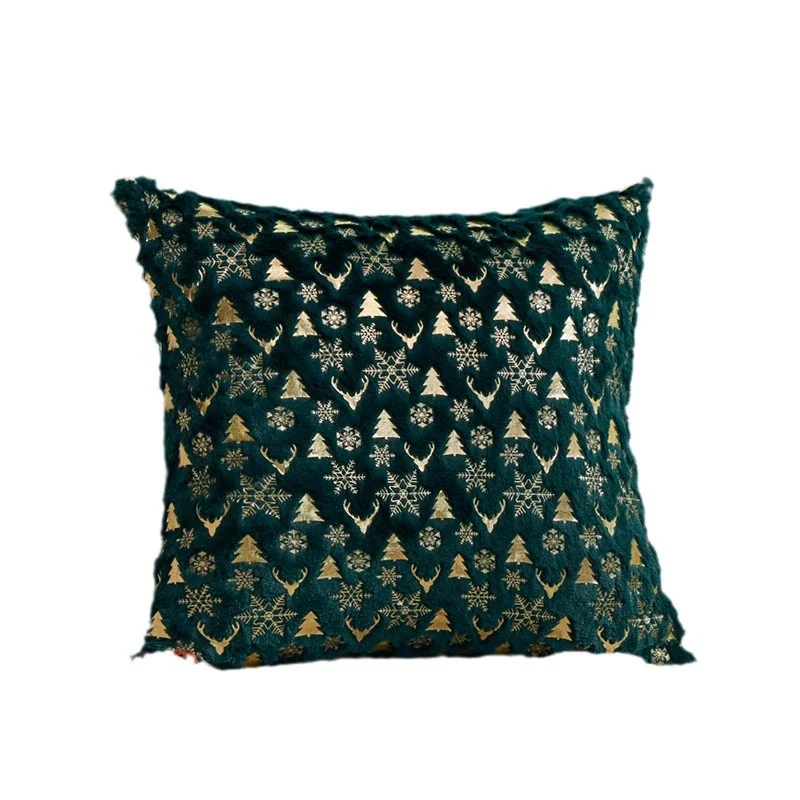 Square festive velvet cushion cover with golden Christmas applique Stornfield