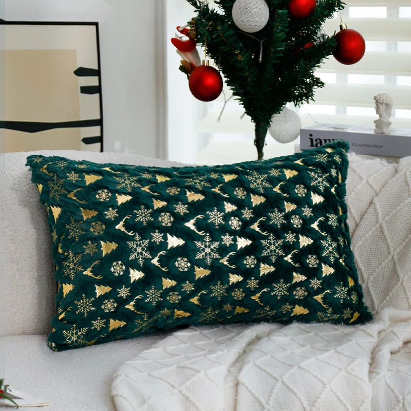 Square festive velvet cushion cover with golden Christmas applique Stornfield