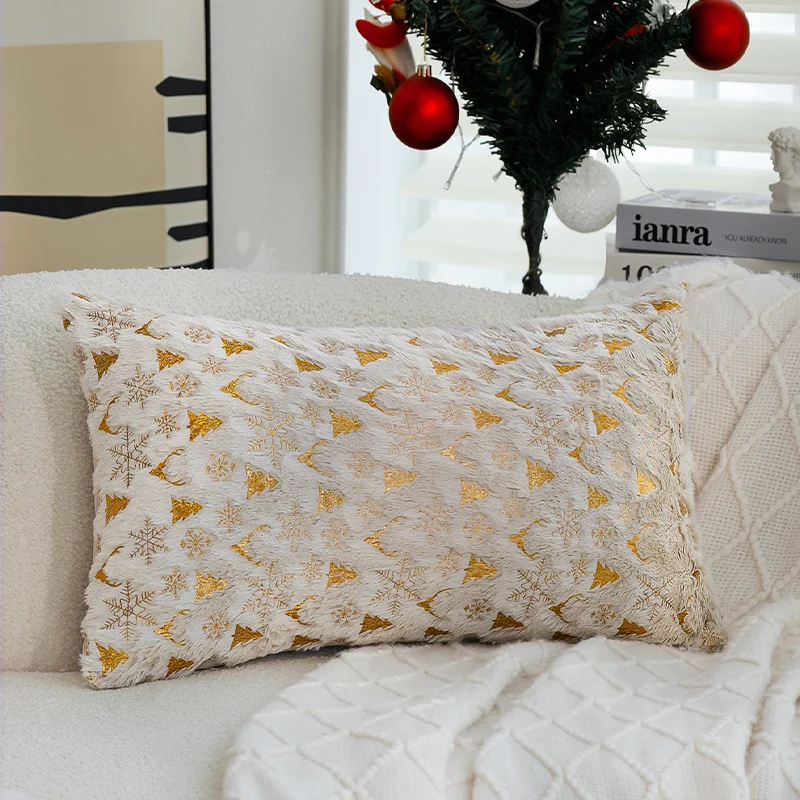 Square festive velvet cushion cover with golden Christmas applique Stornfield