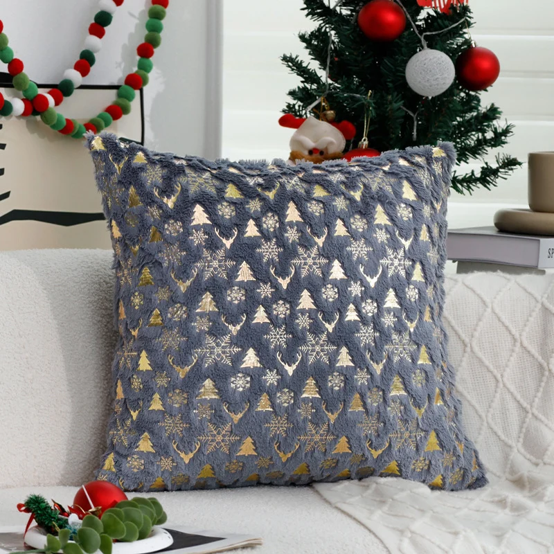 Square festive velvet cushion cover with golden Christmas applique Stornfield