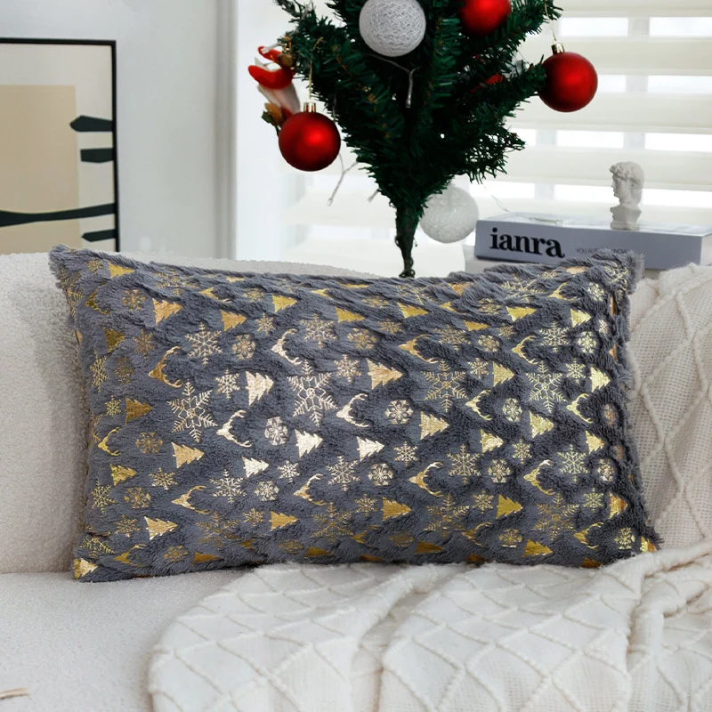 Square festive velvet cushion cover with golden Christmas applique Stornfield