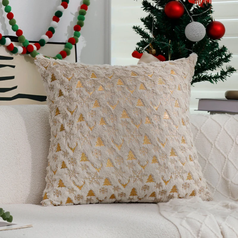 Square festive velvet cushion cover with golden Christmas applique Stornfield
