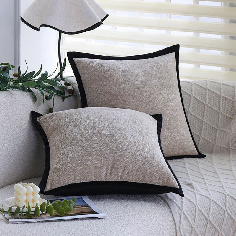 Square Decorative Cushion Cover with Soft Microvelours and Contrasting Piping Stornfield