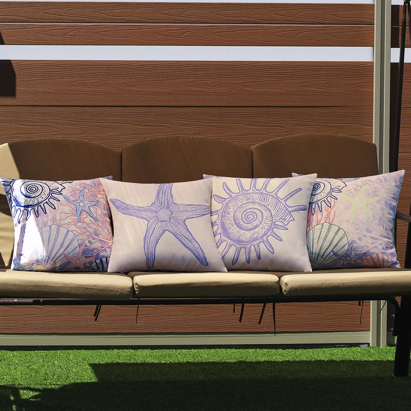 Square Decorative Cushion Cover with Maritime Starfish Print made of Easy-Care Polyester Stornfield
