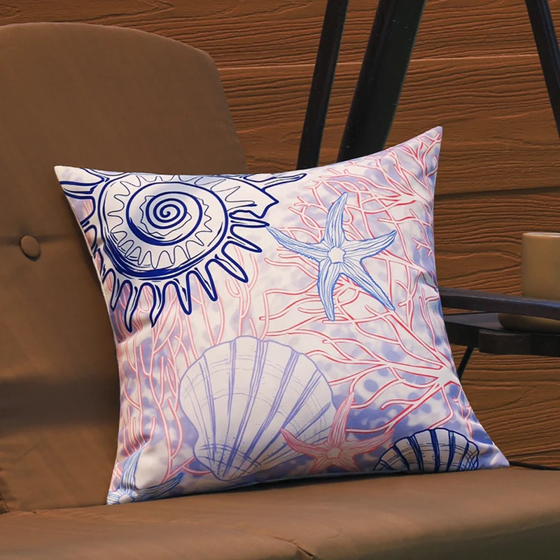 Square Decorative Cushion Cover with Maritime Starfish Print made of Easy-Care Polyester Stornfield