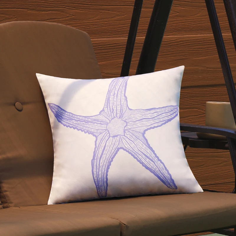 Square Decorative Cushion Cover with Maritime Starfish Print made of Easy-Care Polyester Stornfield
