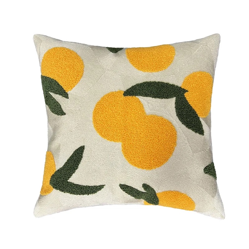 Square decorative cushion cover with hand-tufted citrus motif and textured fabric Stornfield