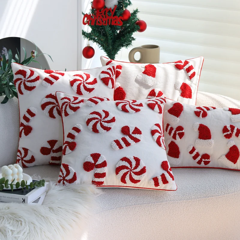 Square decorative pillowcase with hand-tufted Christmas motif and fine piping Stornfield