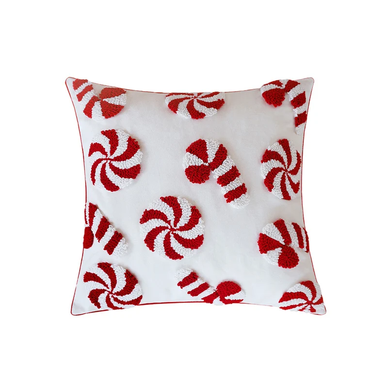 Square decorative pillowcase with hand-tufted Christmas motif and fine piping Stornfield