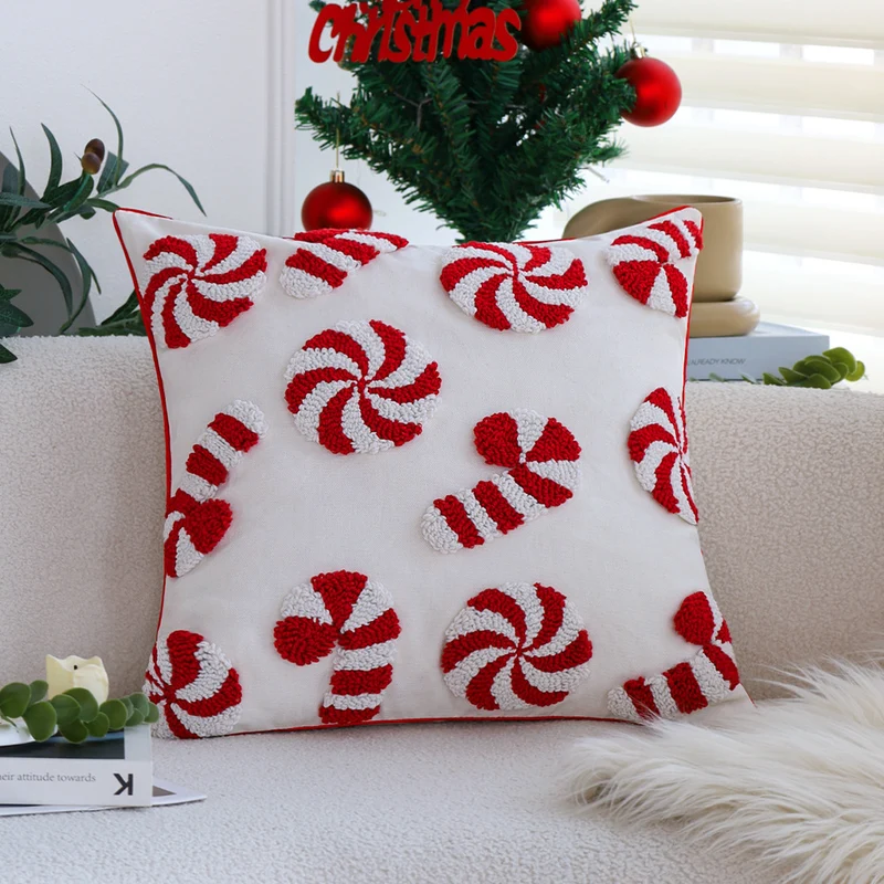Square decorative pillowcase with hand-tufted Christmas motif and fine piping Stornfield