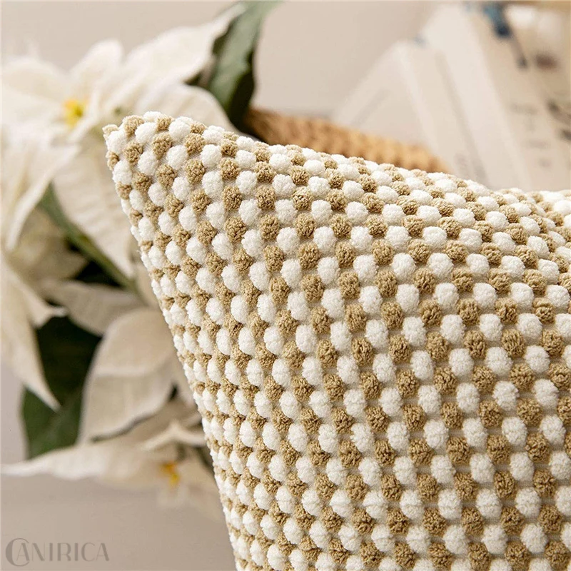 Square decorative cushion cover with hand-tufted pompon tufting and soft cotton blend Stornfield