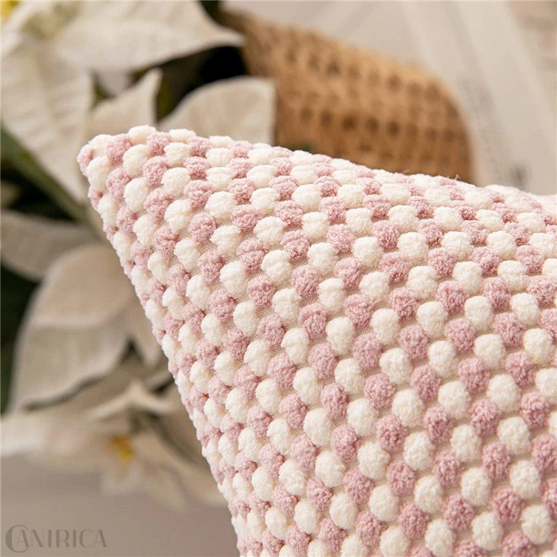 Square decorative cushion cover with hand-tufted pompon tufting and soft cotton blend Stornfield