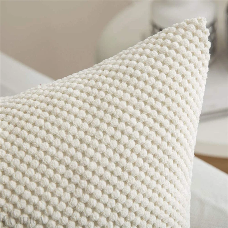 Square decorative cushion cover with hand-tufted pompon tufting and soft cotton blend Stornfield