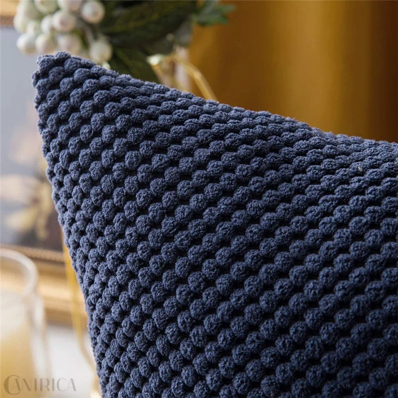 Square decorative cushion cover with hand-tufted pompon tufting and soft cotton blend Stornfield