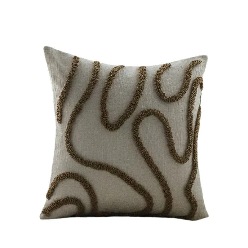 Square decorative cushion cover Stornfield with hand-tufted loop appliqué and fine linen look
