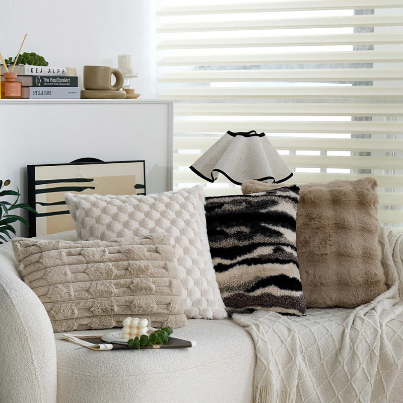 Square decorative pillow cover made of faux fur with raised honeycomb texture Stornfield
