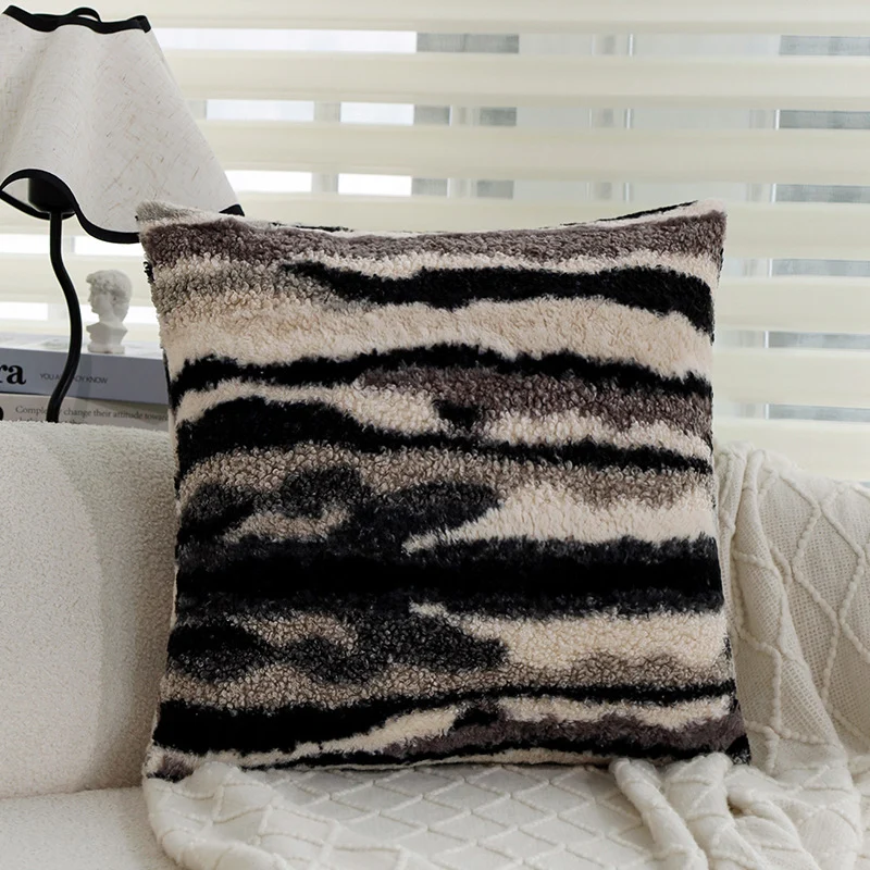 Square decorative pillow cover made of faux fur with raised honeycomb texture Stornfield